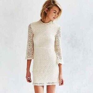 Urban Outfitters Cooperative Crochet Ivory Lace 3/4 Sleeve Mini Dress Womens S M